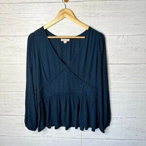 Knox Rose Blouse Womens Size XXL Hunter Green Metallic Babydoll V Neck Bohemian